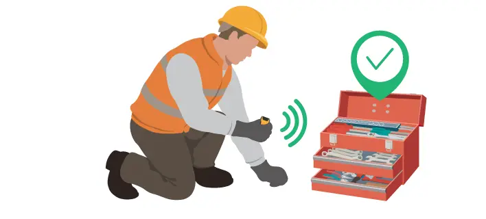 現場での撤収時にも工具箱を読み取り、持ち出した工具と照合し置き忘れがないか確認