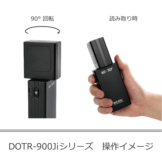 DOTR-900Jiシリーズ：読み取り時、リーダーのアンテナを90°まで回転可能